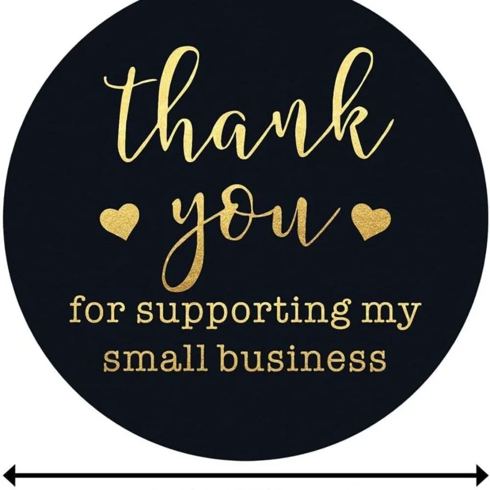 Thank You for Supporting Small Business Stickers, 1.5 inch, Black and Gold, 75 P